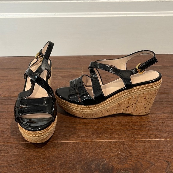 Prada Black Wedge Sandals Size 8.5 - Picture 1 of 7
